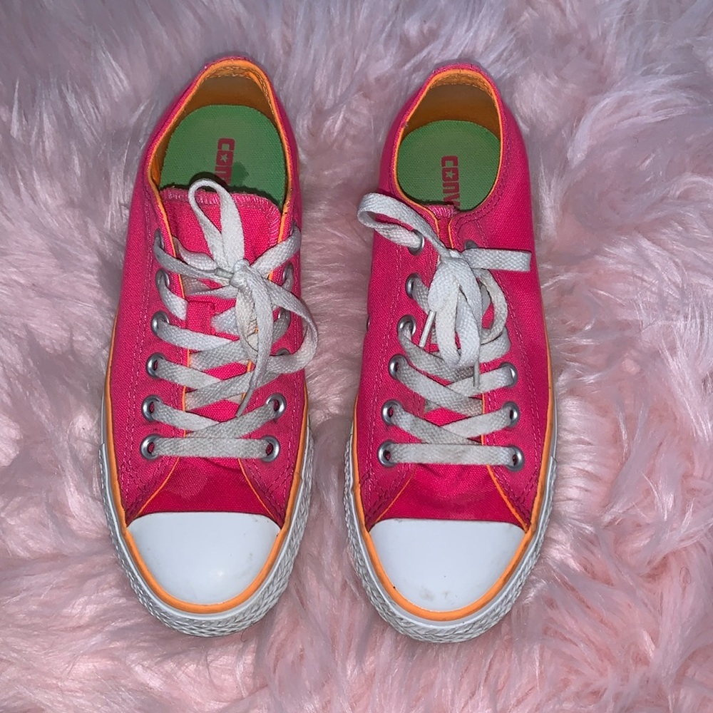 Neon Pink Low Top Converse Double Tongue